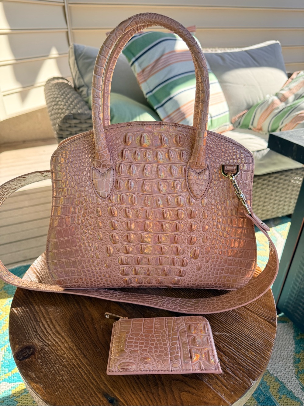 Brahmin Rose Gold Pink Croc-Embossed Satchel & Wallet Set - Picture 3 of 11